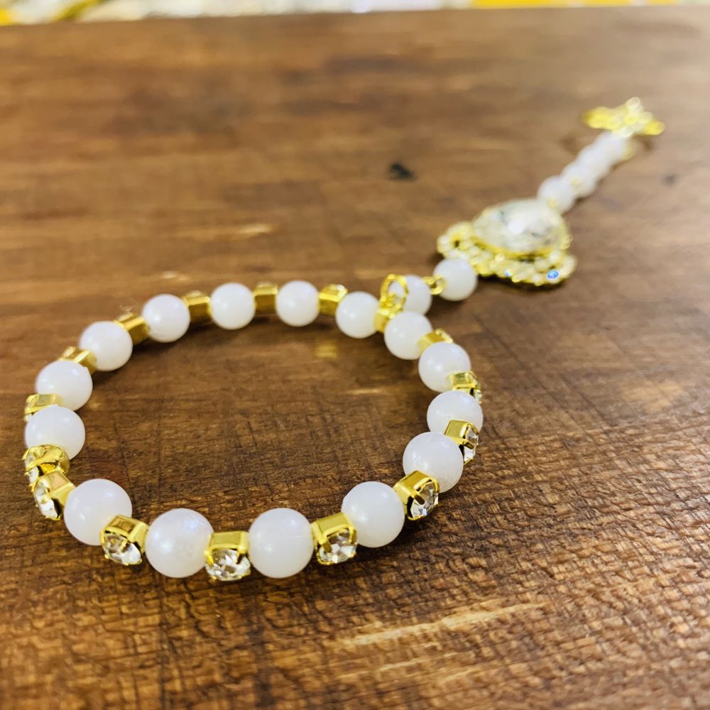 Elegant White Color Gold Plated Finger Ring Bracelet With Stone