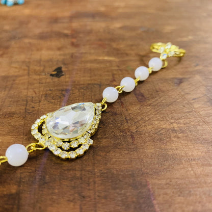 Elegant White Color Gold Plated Finger Ring Bracelet With Stone