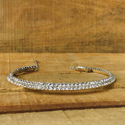 LARQ JEWELS Silver Crystal Rhinestone Double line Choker