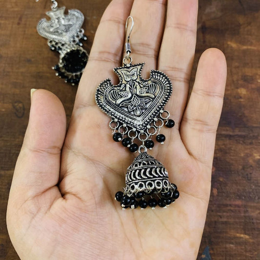 Traditional German Silver Black Beads Oxidized Earrings