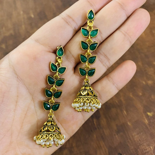 Traditional Gold Plated Green Party wear Earrings