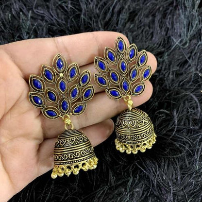 Traditional Gold Plated Blue Stone Drop Indian Beautiful Handcrafted Wedding Jewellery