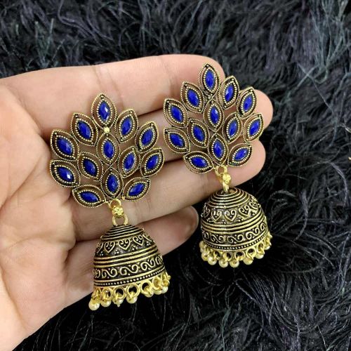 Traditional Gold Plated Blue Stone Drop Indian Beautiful Handcrafted Wedding Jewellery