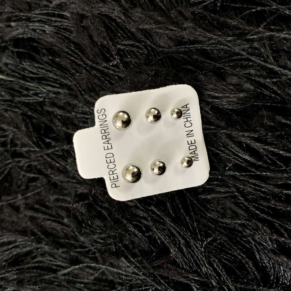 Set of 3 pairs of Black Metal Stainless Steel Stud Earrings