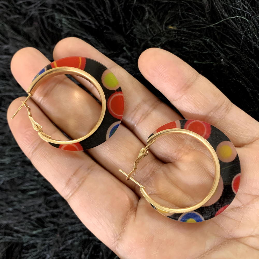 Multicolor Resin Hoop Geometric Oval Statement Earrings
