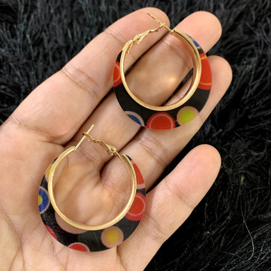 Multicolor Resin Hoop Geometric Oval Statement Earrings