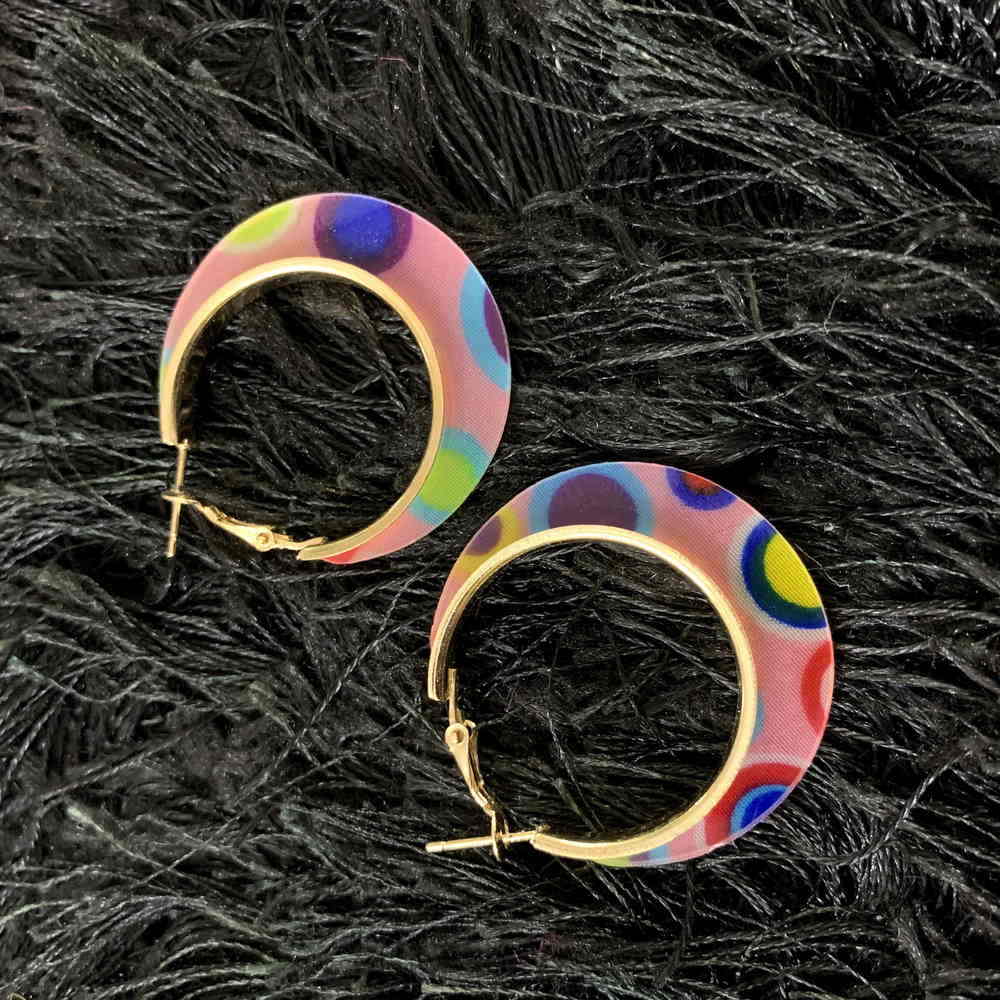 Peppy color Resin Hoop Geometric Oval Statement Earrings