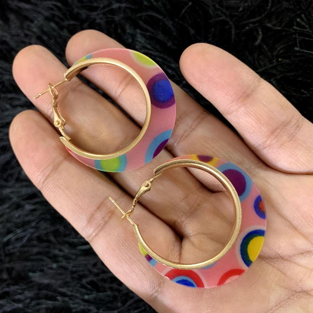 Peppy color Resin Hoop Geometric Oval Statement Earrings