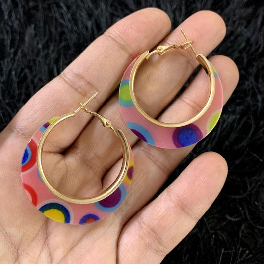 Peppy color Resin Hoop Geometric Oval Statement Earrings