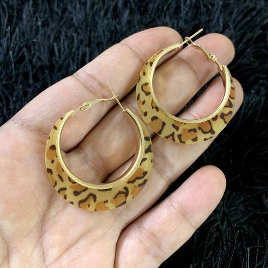 Leopard Resin Hoop Geometric Oval Statement Earrings