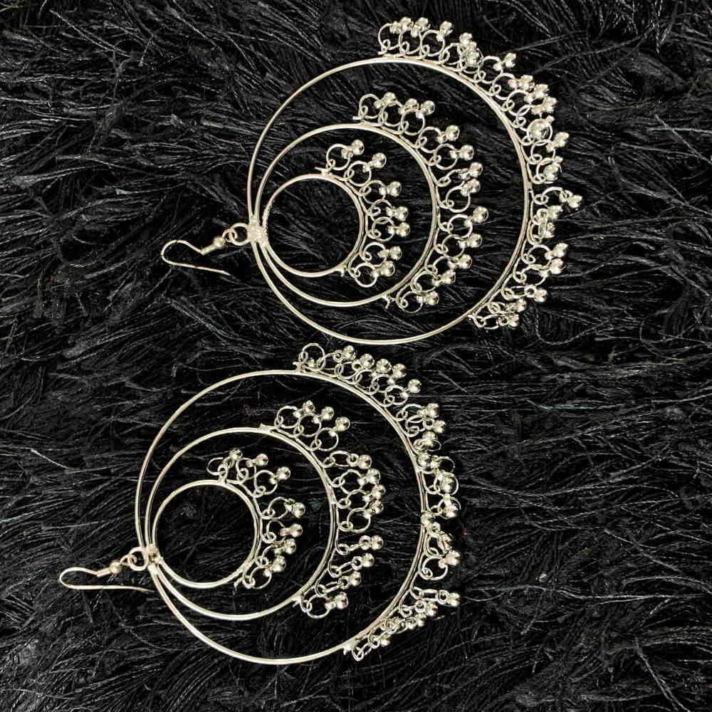 Unique Style Silver Metal Bead Big Round Hoop Earrings for Women