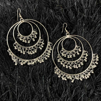 Unique Style Silver Metal Bead Big Round Hoop Earrings for Women