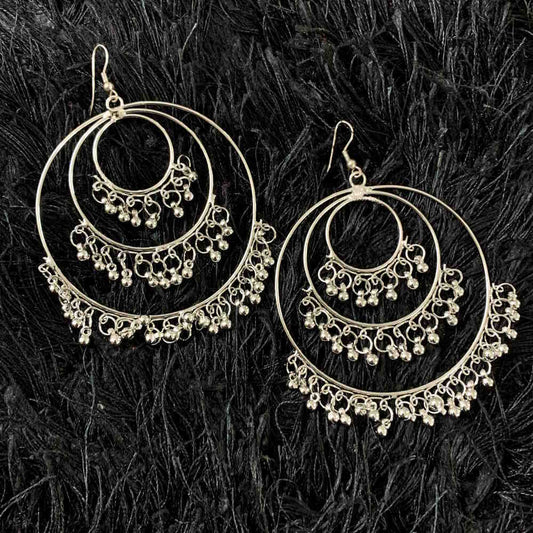 Unique Style Silver Metal Bead Big Round Hoop Earrings for Women