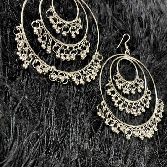 Unique Style Silver Metal Bead Big Round Hoop Earrings for Women