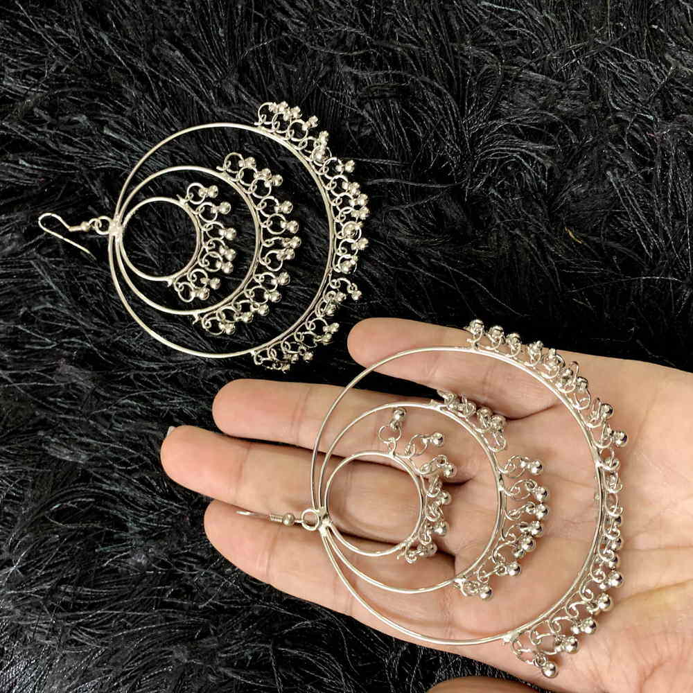 Unique Style Silver Metal Bead Big Round Hoop Earrings for Women