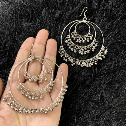 Unique Style Silver Metal Bead Big Round Hoop Earrings for Women