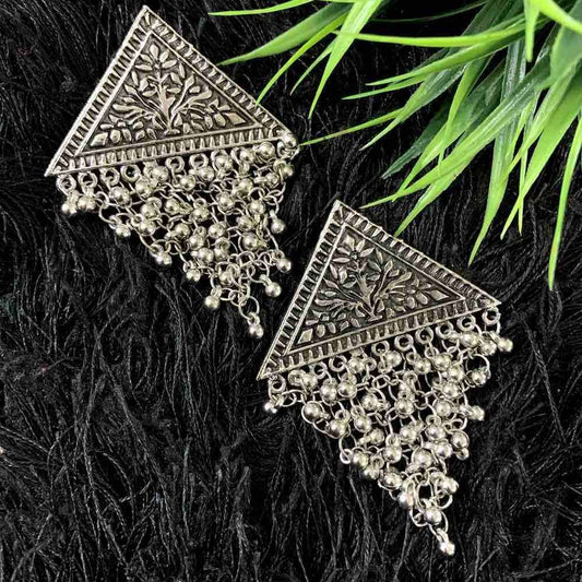 Silver Oxidised Handcrafted Triangle Design Metal Ghungroo Earring
