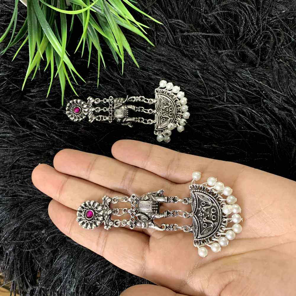 Traditional Antique Oxidised Silver Plating Stone Jhumki Earrings For Women and Girls