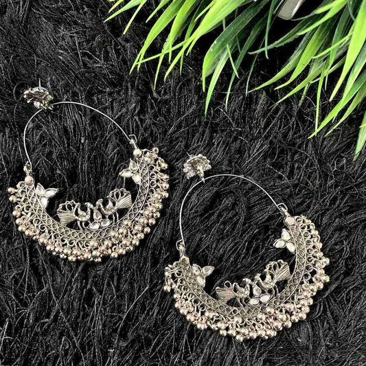 Silver Oxidized Stud Traditional Dangle Drop Earrings For Women