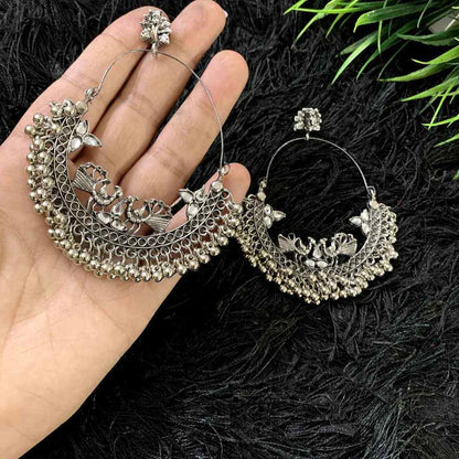 Silver Oxidized Stud Traditional Dangle Drop Earrings For Women