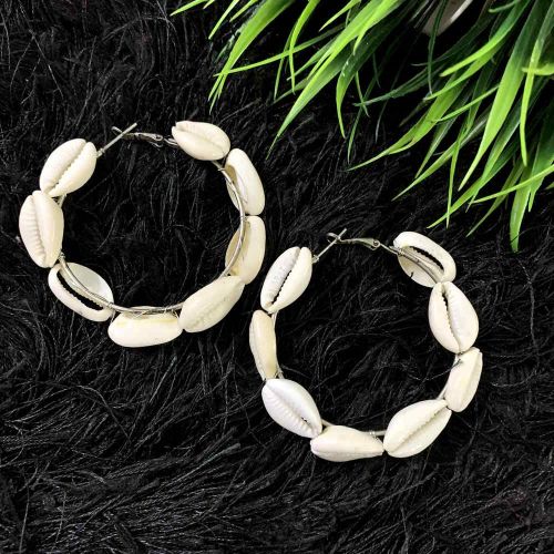 Natural Cowrie Shell Beads Hoop Earrings Statement Stud Drop Earrings