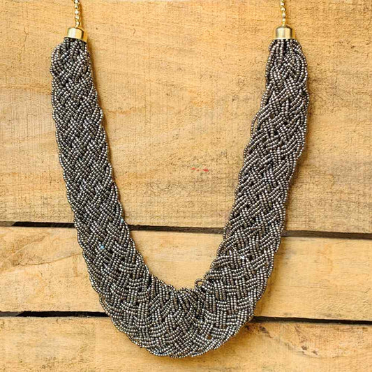 LARQ JEWELS Silver Tone Multi Strand Beads Necklace