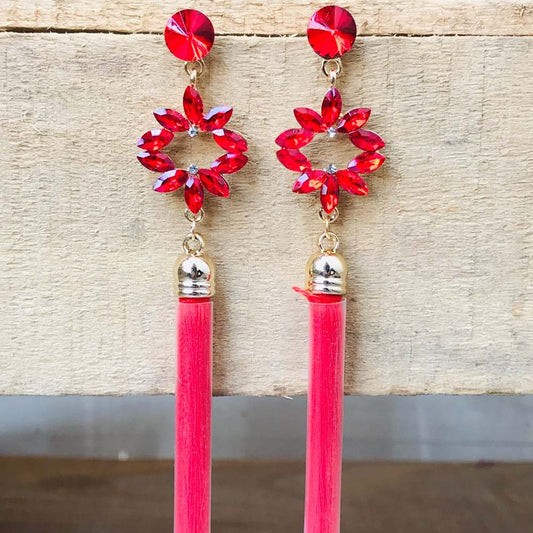 Red Tassel Crystal Long Drop Earrings for Women