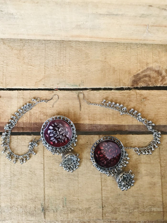 Oxidized Silver Meenakari Bahubali Earring