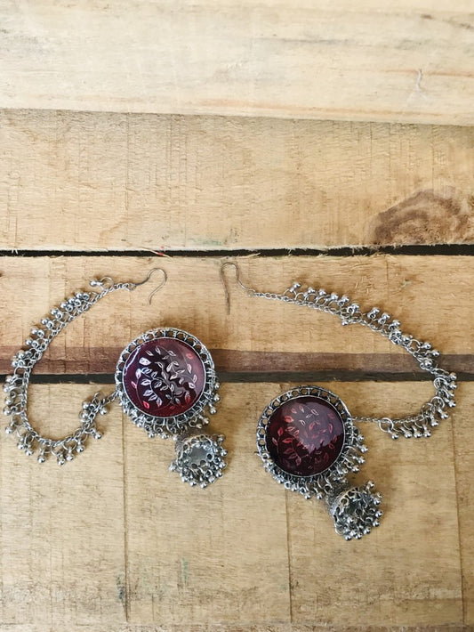 Oxidized Silver Meenakari Bahubali Earring