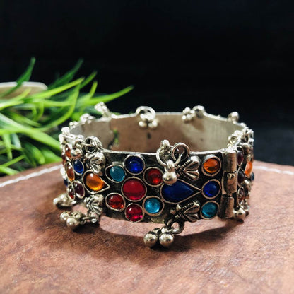 LARQ JEWELS Oxidized Antique  Handmade German Silver Ruby Stone Bracelet