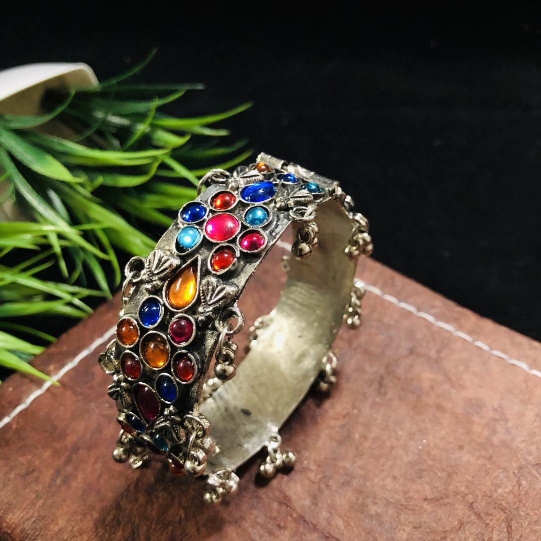 LARQ JEWELS Oxidized Antique  Handmade German Silver Ruby Stone Bracelet