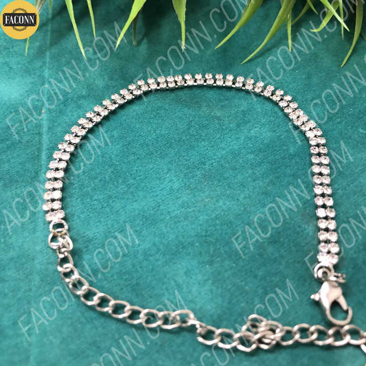LARQ JEWELS Free size Rhinestone Wedding Bracelet For Women Silver Color