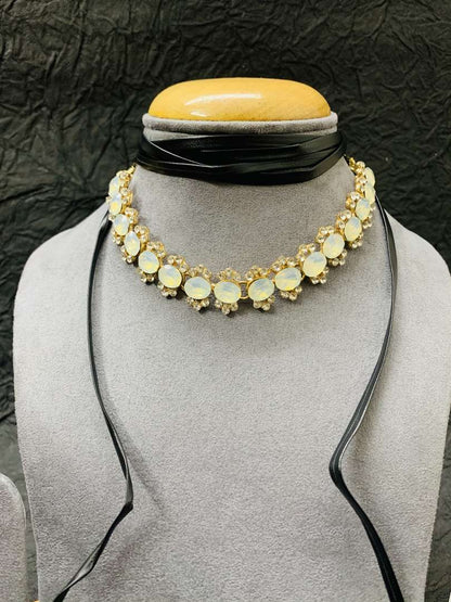 LARQ JEWELS Multistrand Green Stones Western Choker Necklace