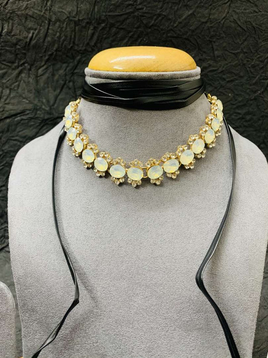 LARQ JEWELS Multistrand Green Stones Western Choker Necklace