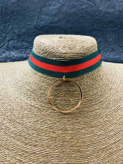 LARQ JEWELS Korean Green Metal Ring Western Party Choker Necklace