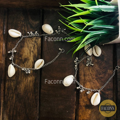 LARQ JEWELS Boho Natural Cowrie Seashell Beads Ankle (pair)