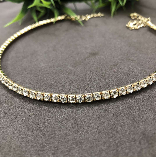 LARQ JEWELS Single Layer Rhinestone Choker Style Necklace - Golden Silver