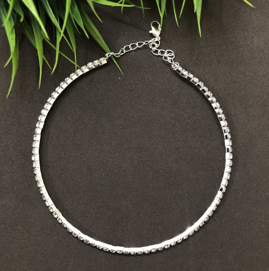 LARQ JEWELS Single Layer Rhinestone Choker Style Necklace For Women - Silver