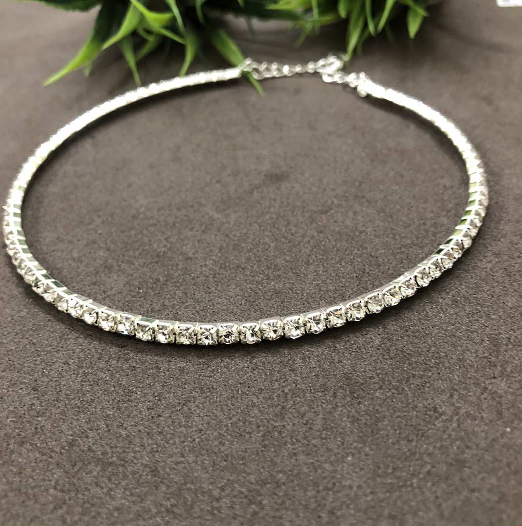 LARQ JEWELS Single Layer Rhinestone Choker Style Necklace For Women - Silver