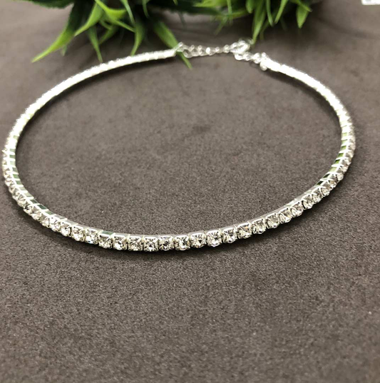 LARQ JEWELS Single Layer Rhinestone Choker Style Necklace For Women - Silver