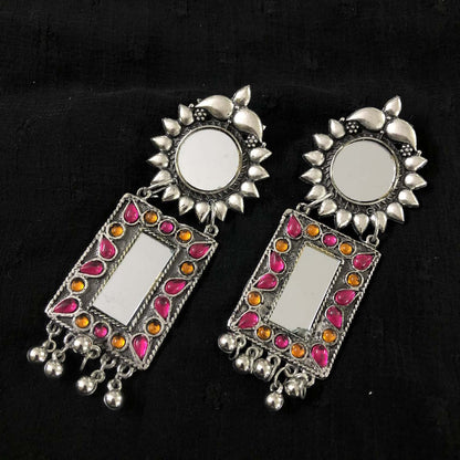 Larq Jewels  Stylish Designer Afghani Big Mirror Drop Meenakari Earring