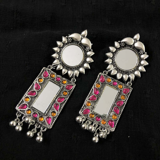 Larq Jewels  Stylish Designer Afghani Big Mirror Drop Meenakari Earring