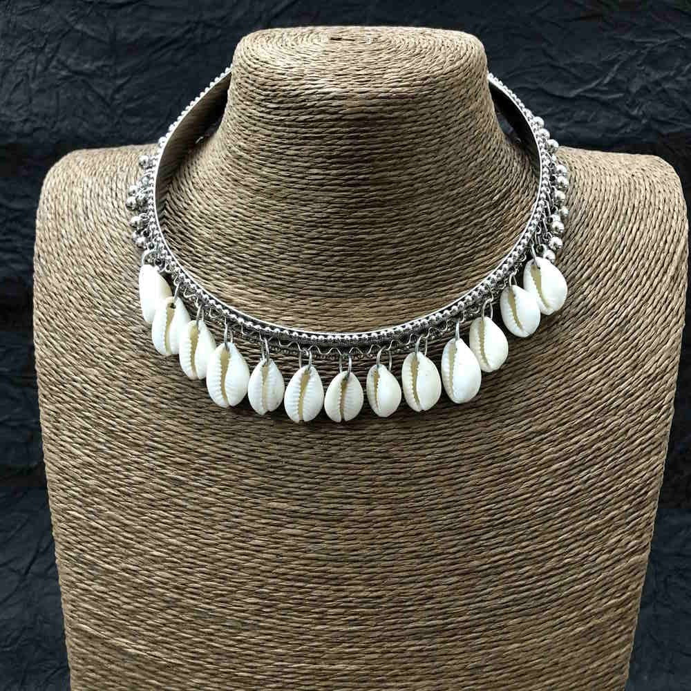 Larq Jewels Oxidised Silver Handcrafted Cowrie Shell Choker Necklace