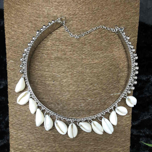 Larq Jewels Oxidised Silver Handcrafted Cowrie Shell Choker Necklace