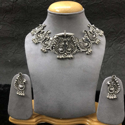 Larq Jewels Vintage Oxidised Silver Choker Necklace Set