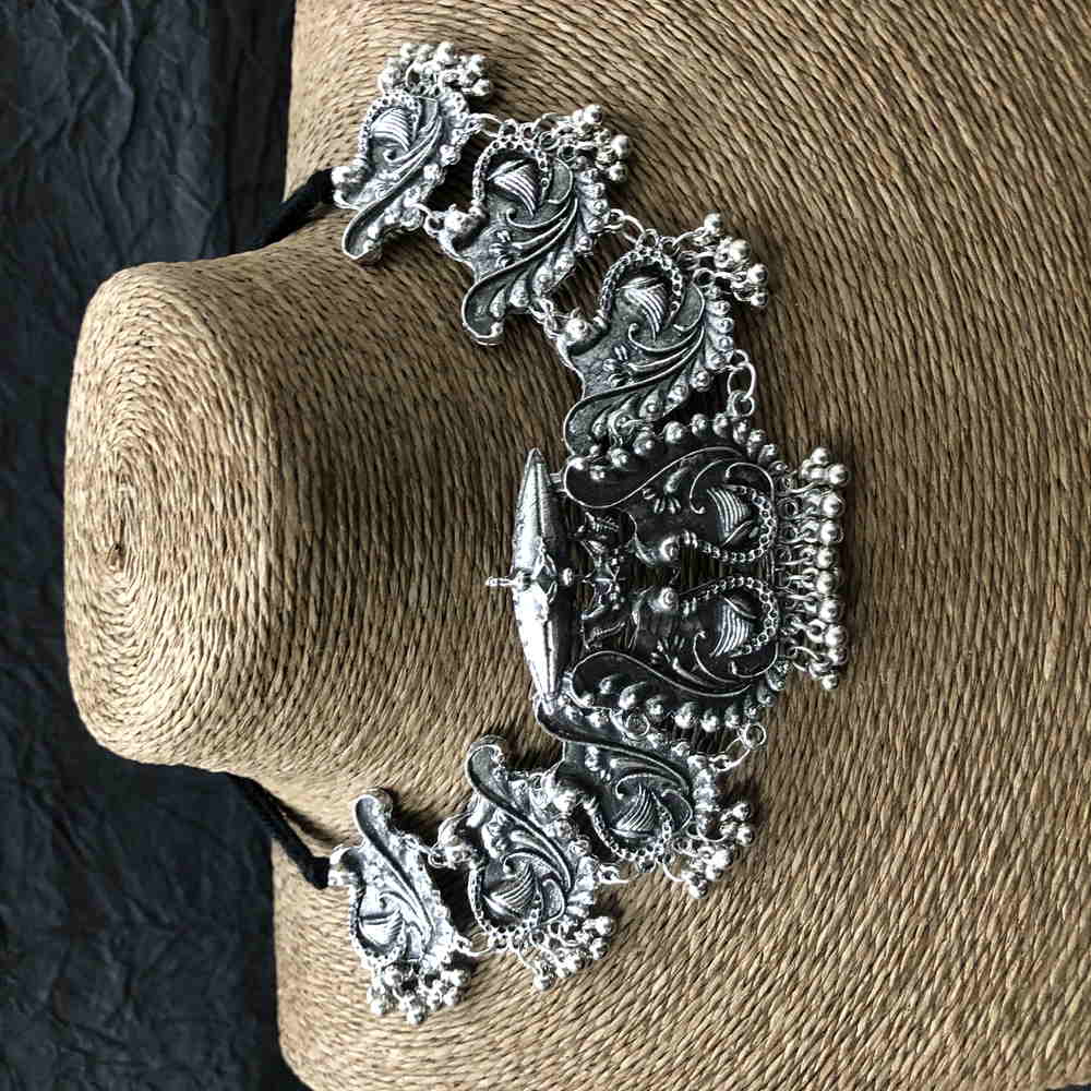 Larq Jewels Vintage Oxidised Silver Choker Necklace Set