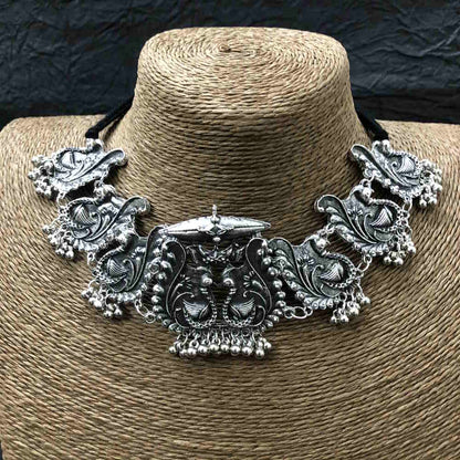Larq Jewels Vintage Oxidised Silver Choker Necklace Set