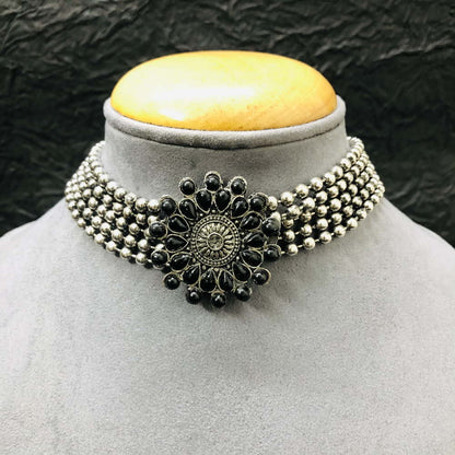 Larq Jewels oxidized silver Black kundan choker