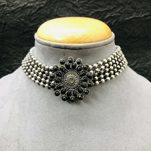 Larq Jewels oxidized silver Black kundan choker