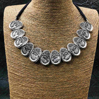 Larq Jewels German Silver Alloy Silver Necklace Set with Earrings